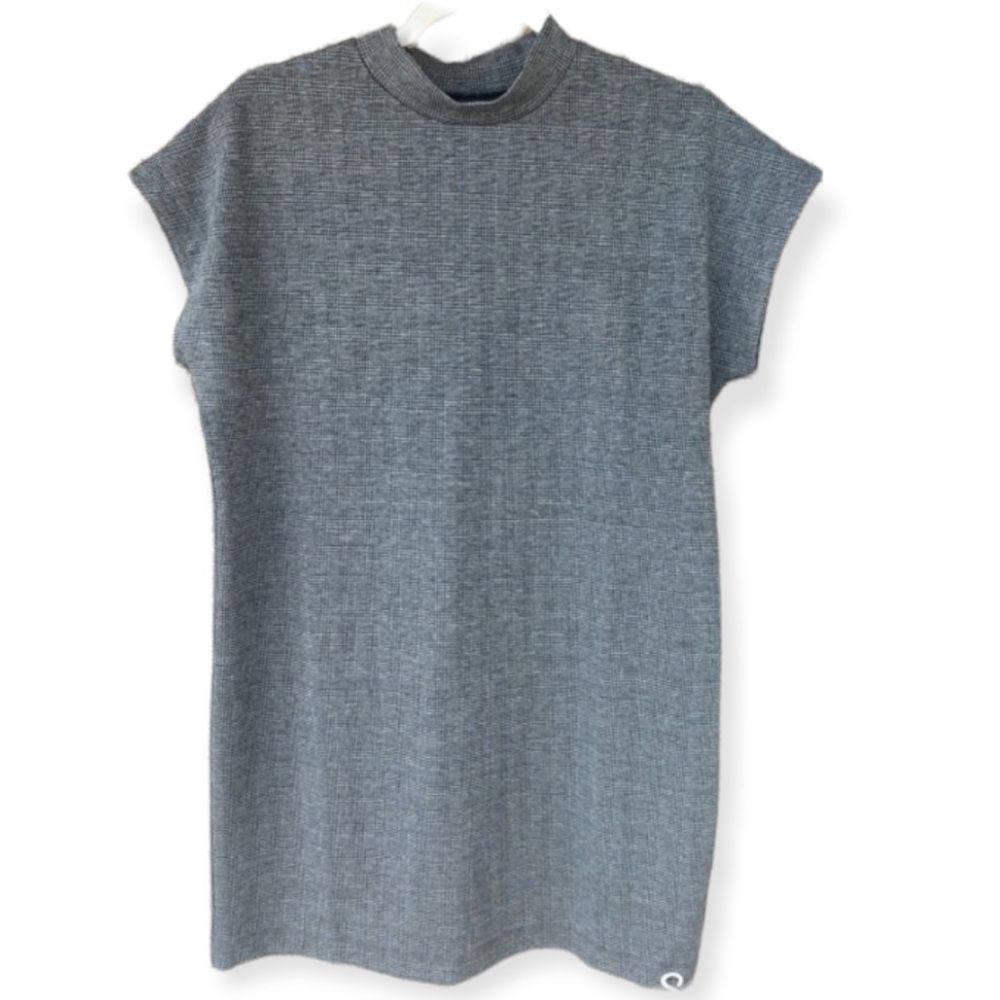 MADEWELL Mockneck Tee Dress in Grey Glen Plaid Sz XS